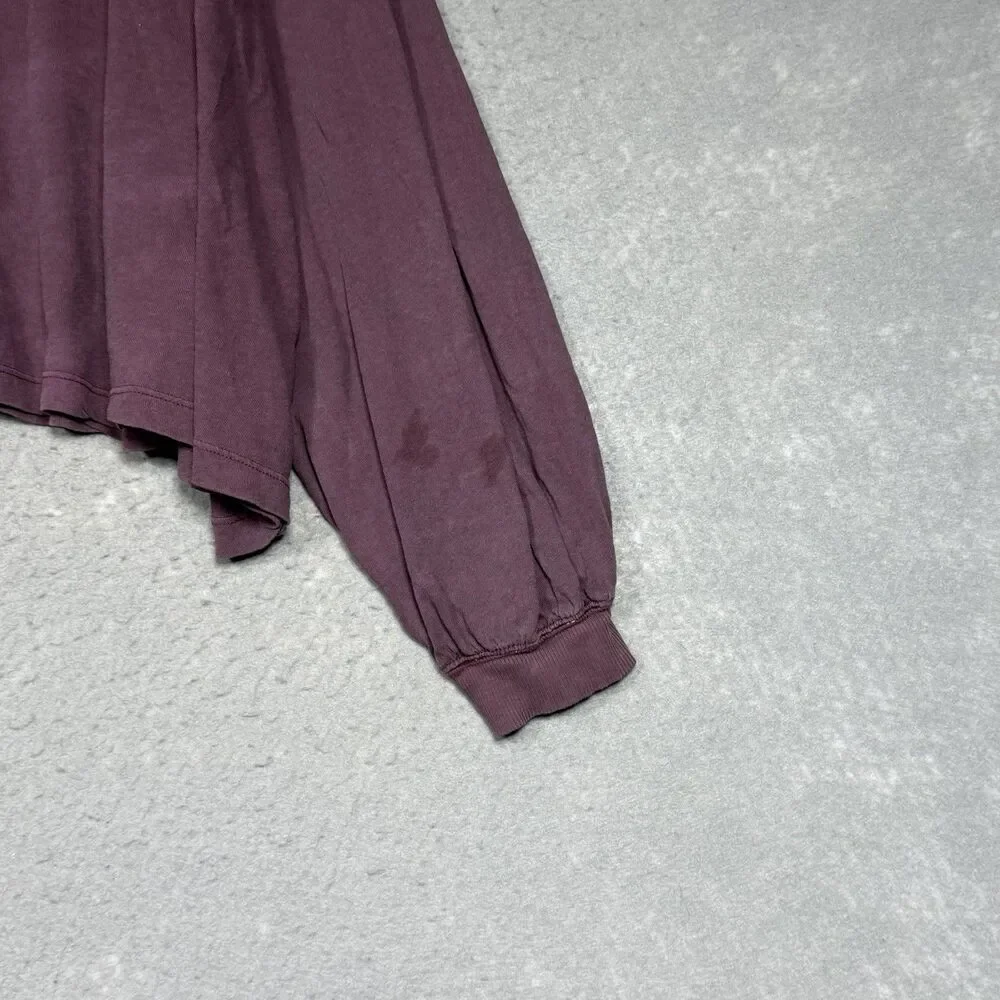 Free People Shirt Women’s Medium Purple V-neck Oversized Long Sleeve Crop Shirt